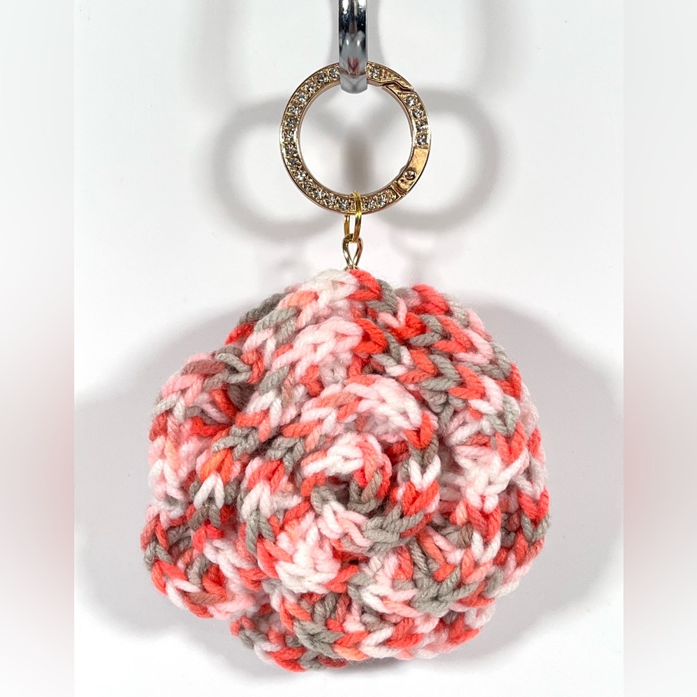 Pink Ombre Flower Bag Charm Keychain W/Gold Bling Clip Ring